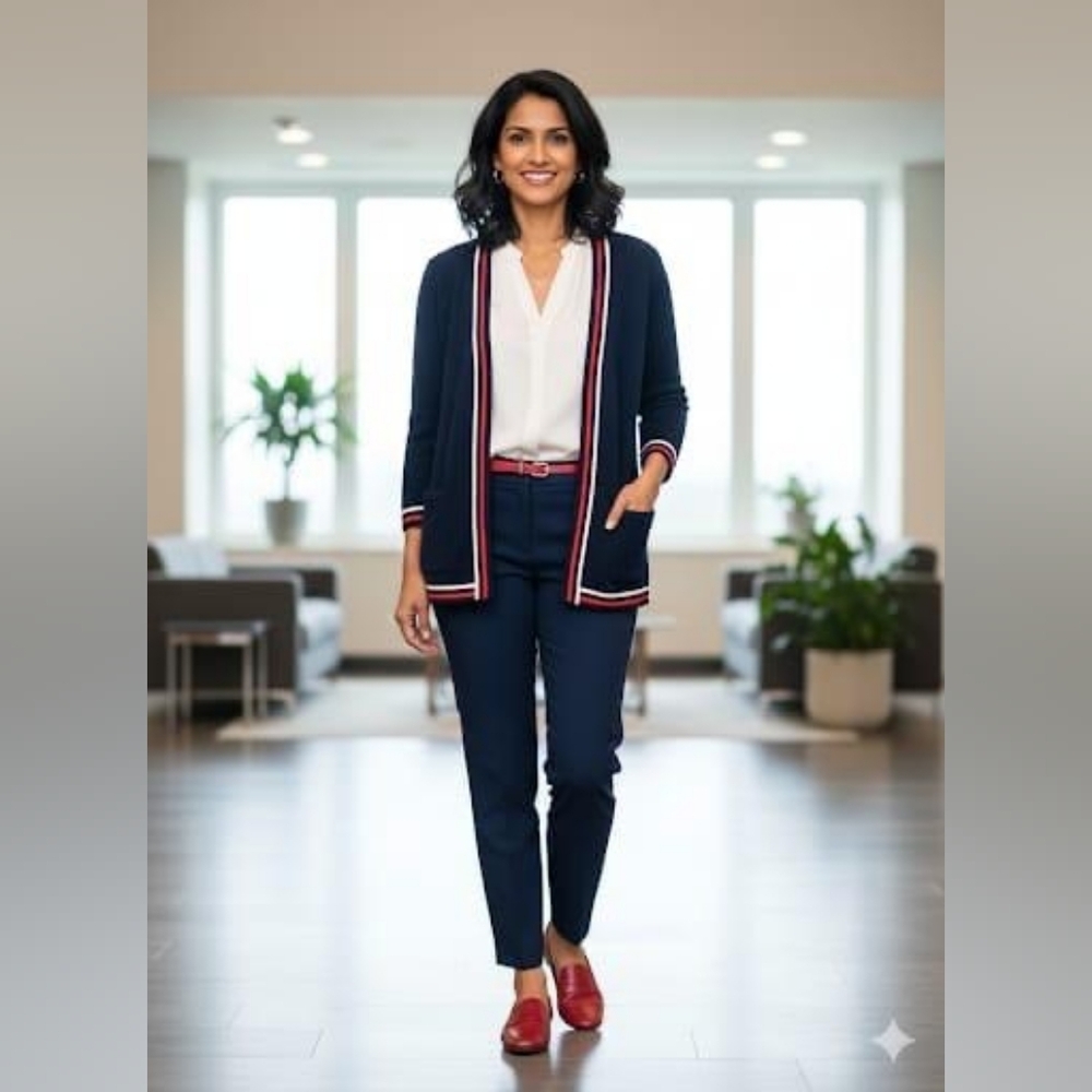 Talbots Navy Sweater with Red and White Accents
